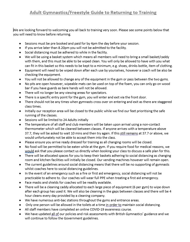 Adult Gymnastics and Freestyle guide to training